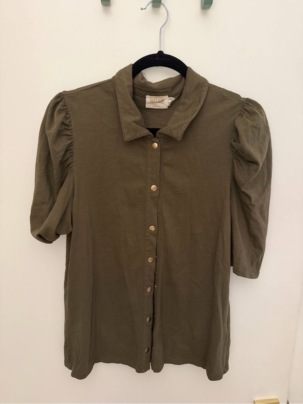 Nation LTD Olive Green Puff Sleeve Button-Down Shirt